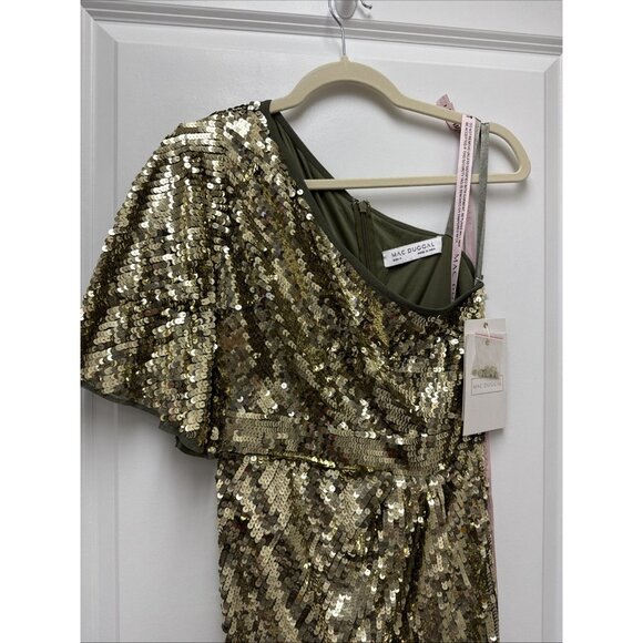 Mac Duggal Size 4 Gold Green 93540 One-Shoulder Sequin Formal Gown Maxi Dress - Picture 5 of 13
